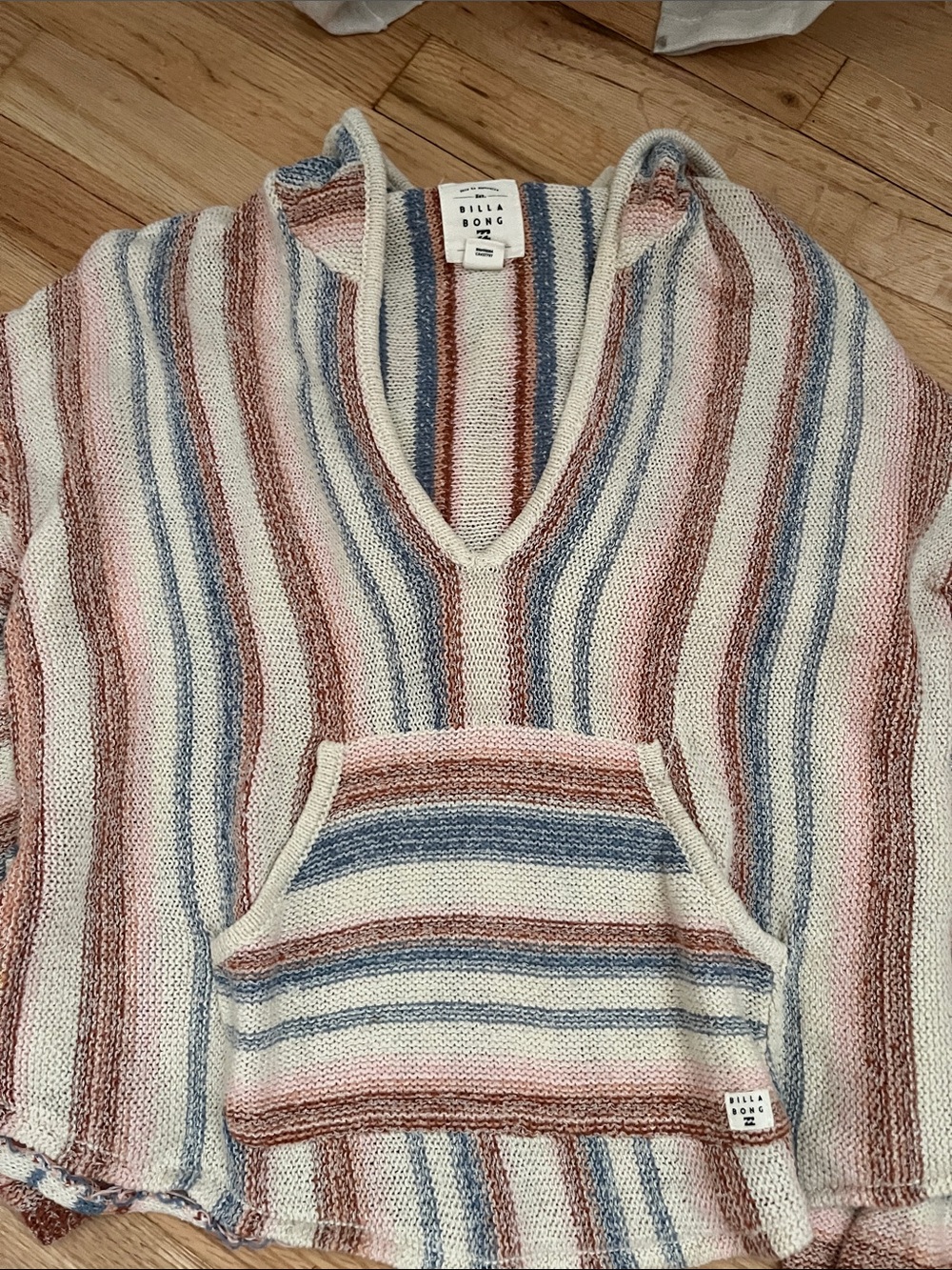 Billabong Cream Sweater Hoodie with Blue & Pink Stripes